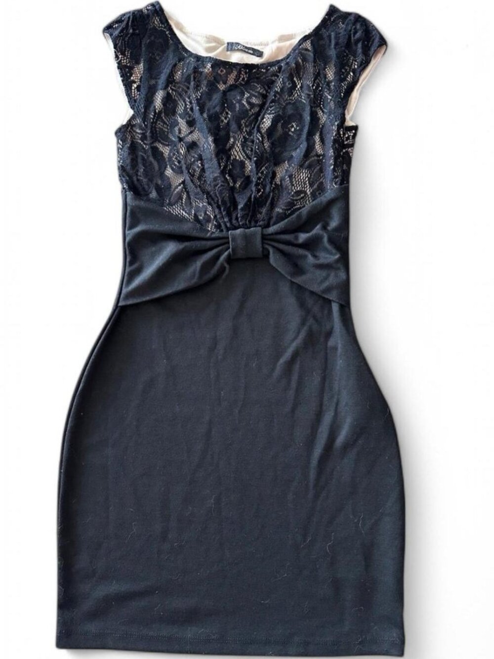Bloom Black Lace with Front Bow Detail Mini Dress